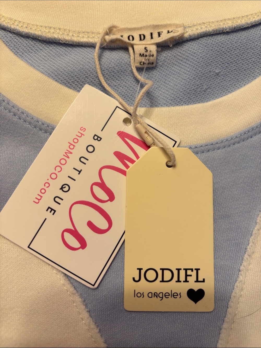 JODIFL Blue & Cream Daisy Applique Short Sleeve Tee NWT Small - Picture 3 of 5